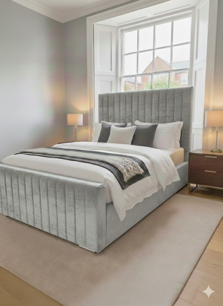 Plush Velvet Frame bed - 54" Inches Extra Padding Line Headboard and Footboard