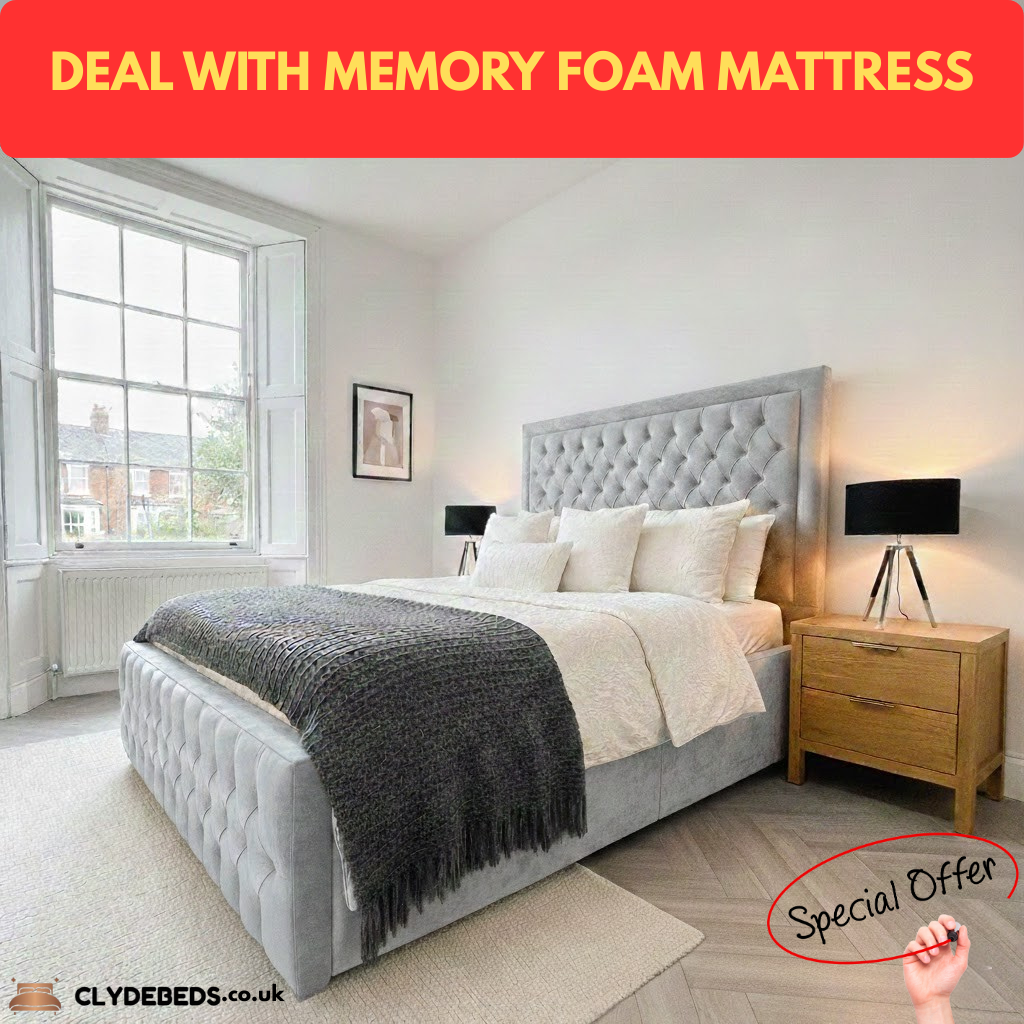 Chesterfield High Side Frame Bed - 60" Princesses Border chesterfield headboard and footboard | Memory Foam Mattress