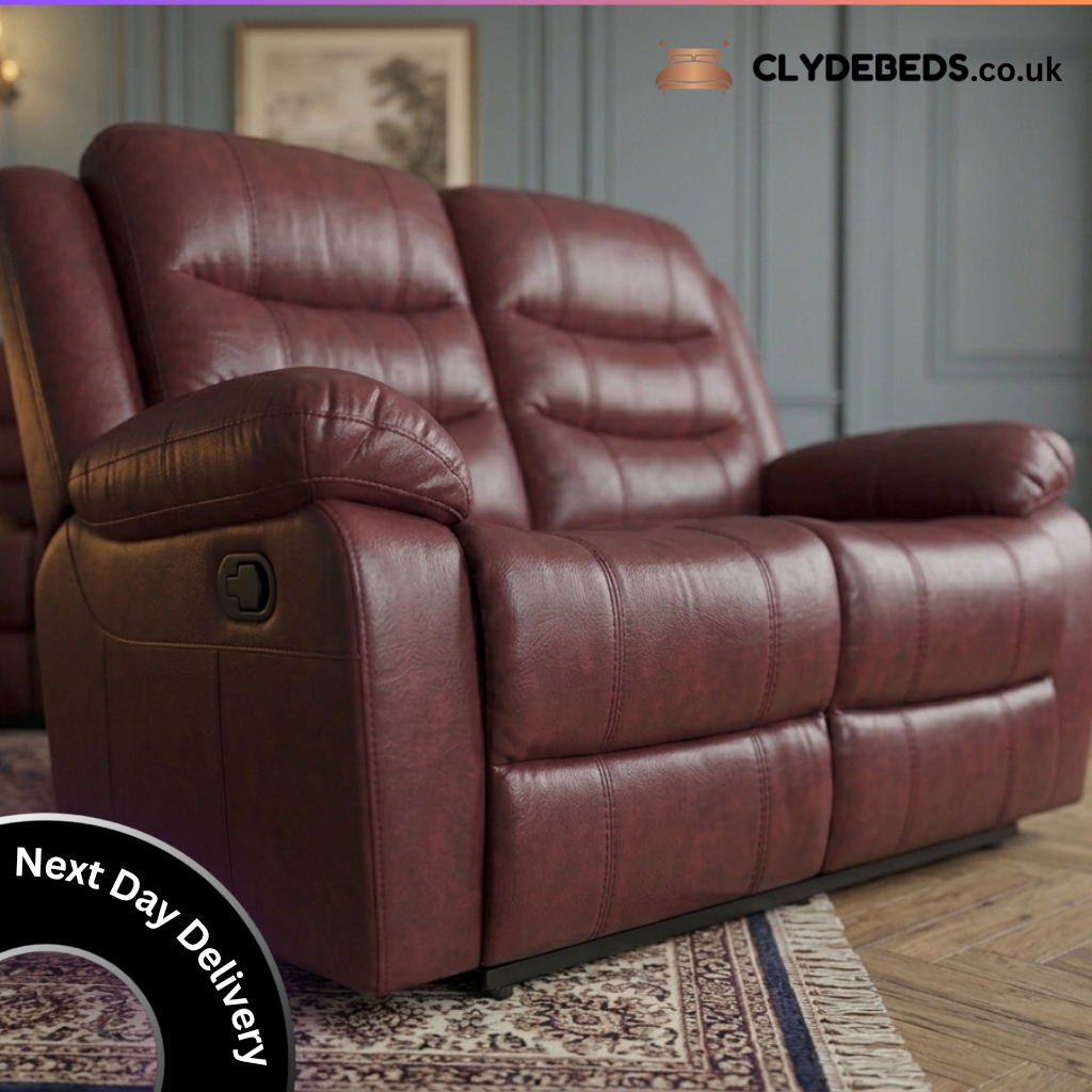 Premium Maroon Leather Reclining Living Room Sofa Set 3+2 Seater