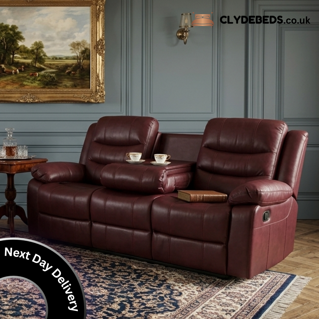 Premium Maroon Leather Reclining Living Room Sofa Set 3+2 Seater