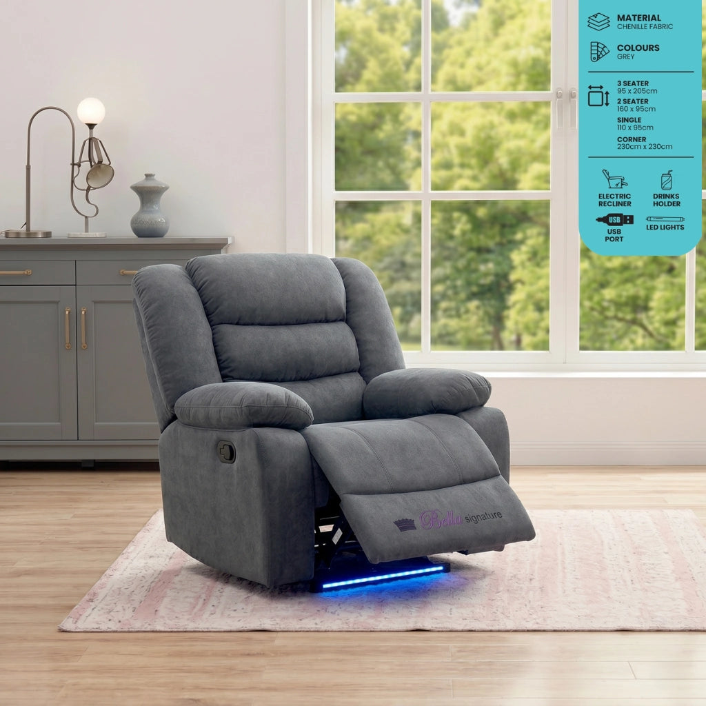 Sorrento grey chenille single electric recliner chair