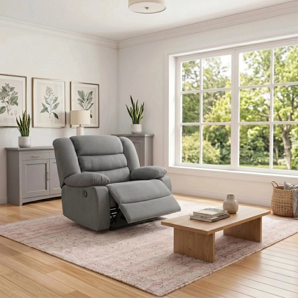 Sorrento grey chenille single manual recliner chair