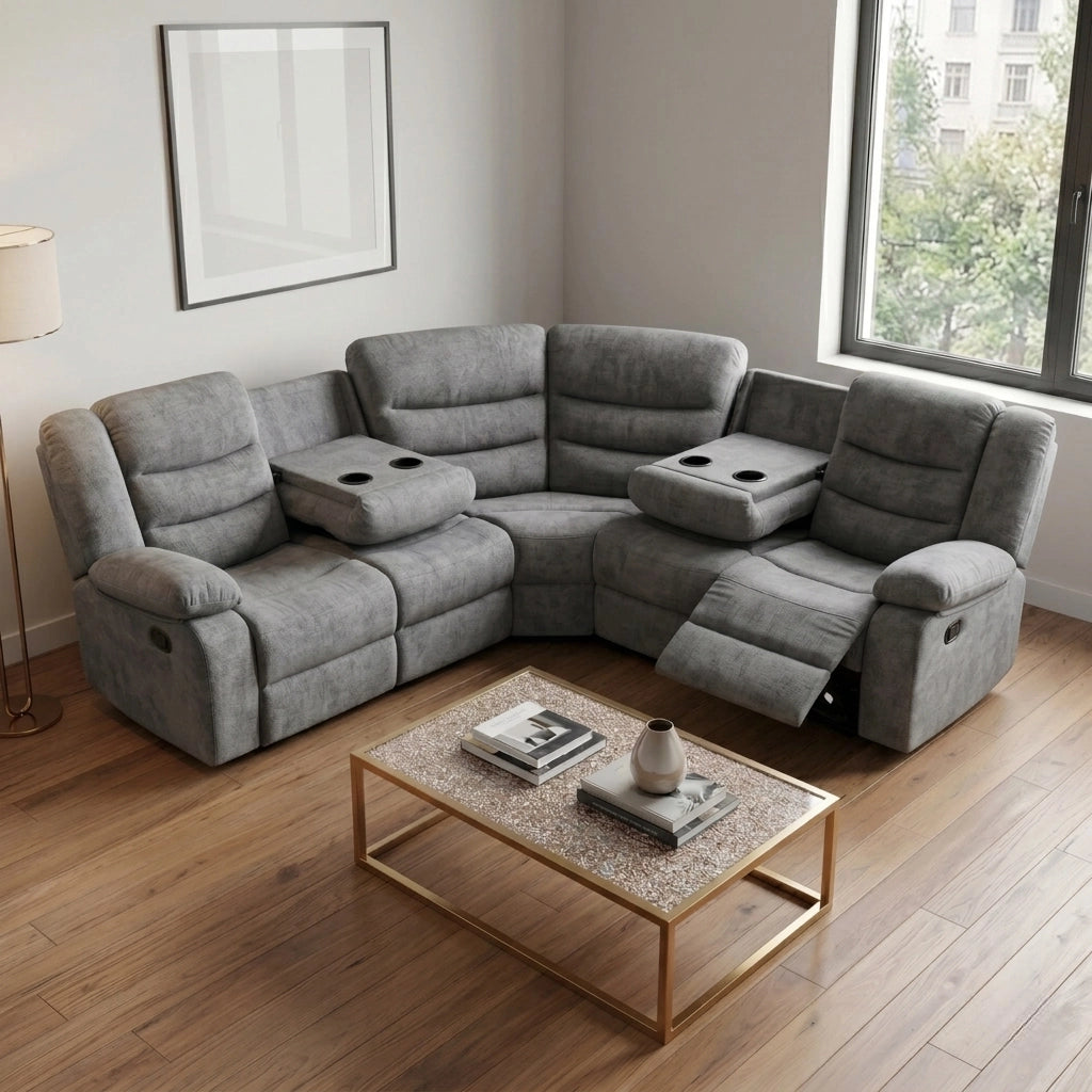 Sorrento grey chenille corner manual recliner sofa