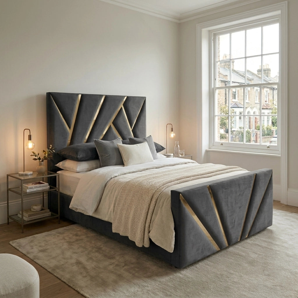 Steel PRISM bed frame with 54 inch fan pattern headboard and footboard