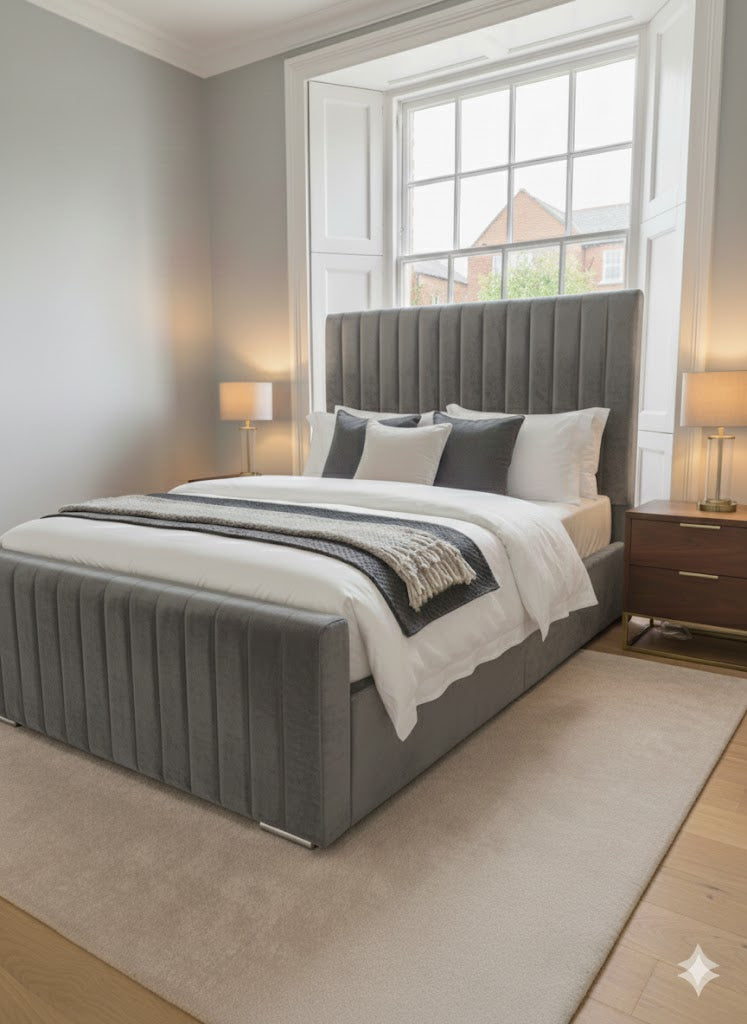 Plush Velvet Frame bed - 54" Inches Extra Padding Line Headboard and Footboard