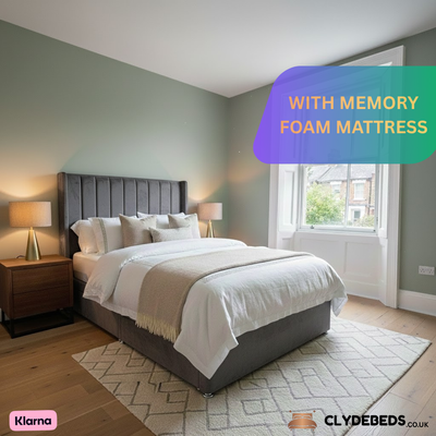 Divan Bed Alpha Wing Line with Memory Foam Mattress - 54" Luxury Winged Headboard, Premium Support & Comfort