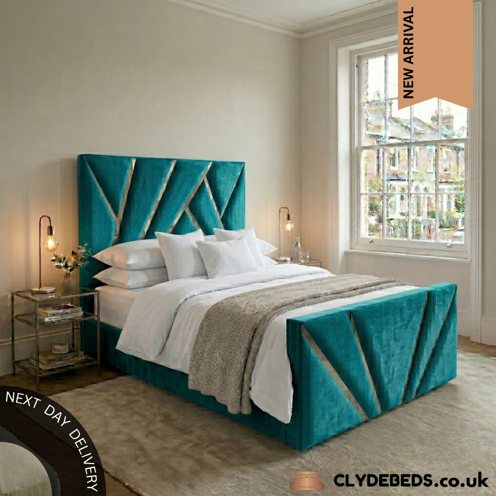 PRISM Frame bed - 54" fan pattern Golden/Silver Strip Headboard and Footboard