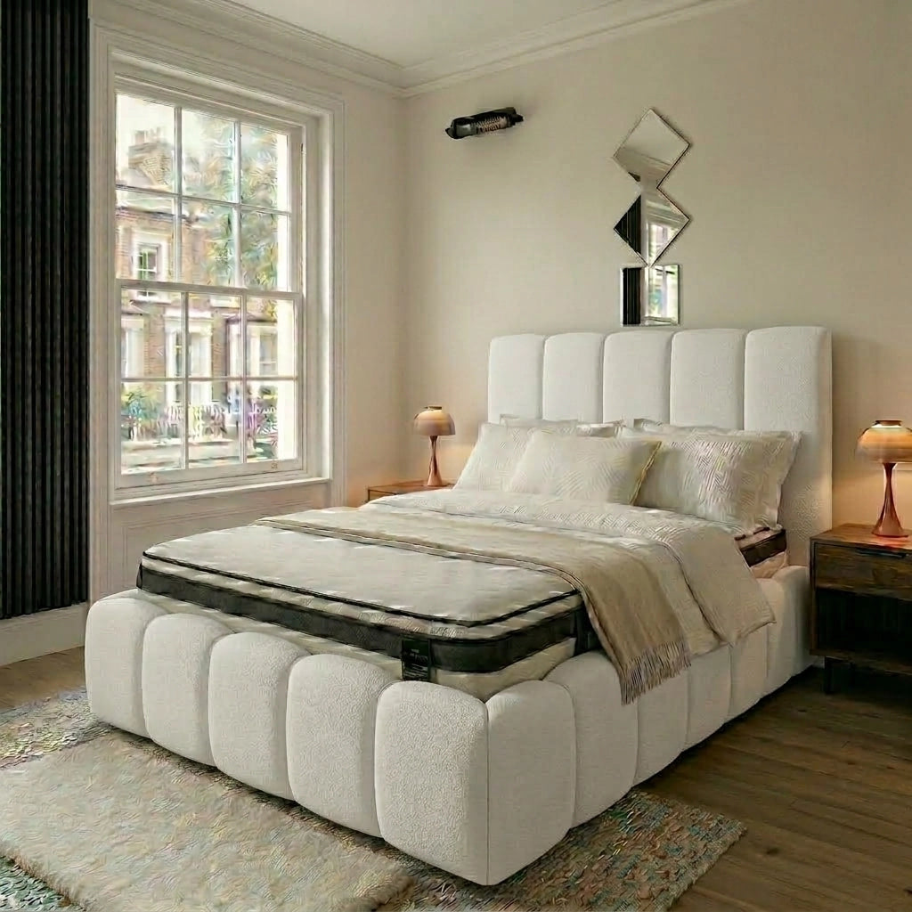 White bubble bed frame with matching footboard and side frame