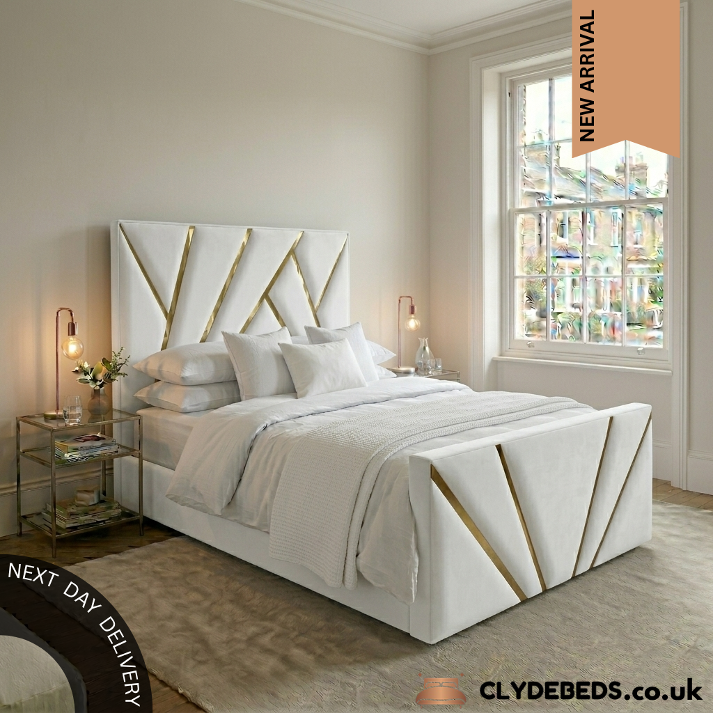 PRISM Frame bed - 54" fan pattern Golden/Silver Strip Headboard and Footboard