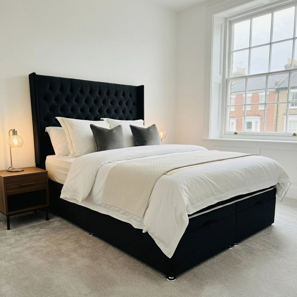 Wing Chesterfield ottoman bed in Plush Black