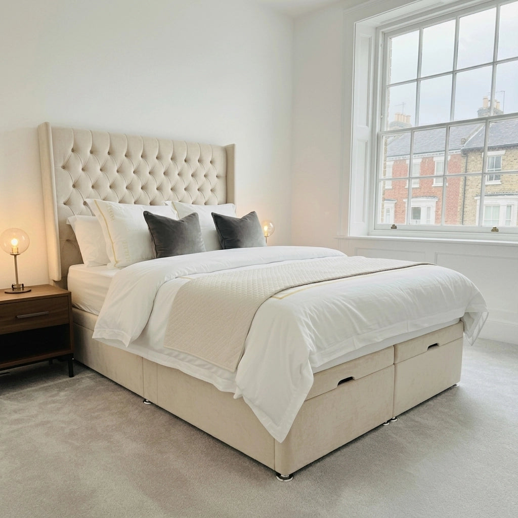 Wing Chesterfield ottoman bed in Plush Cream