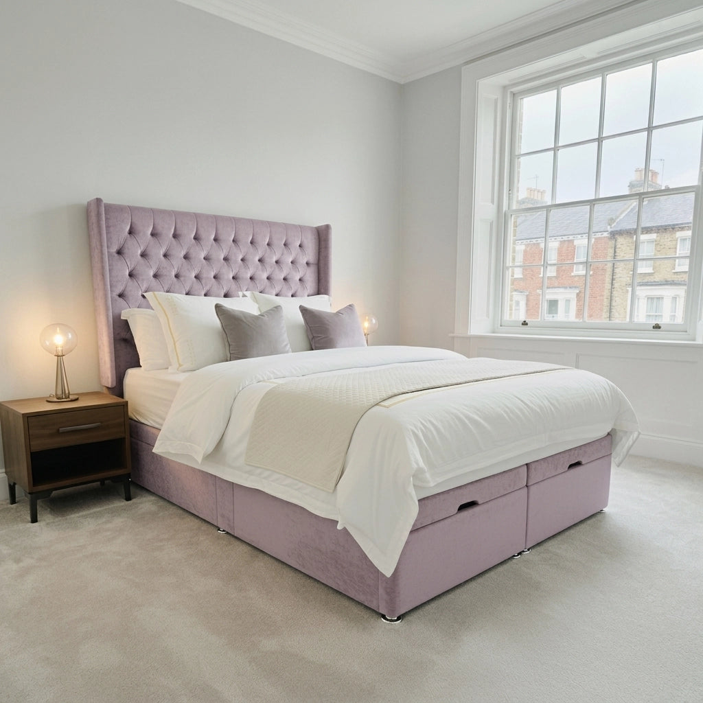 Wing Chesterfield ottoman bed in Plush Lilac