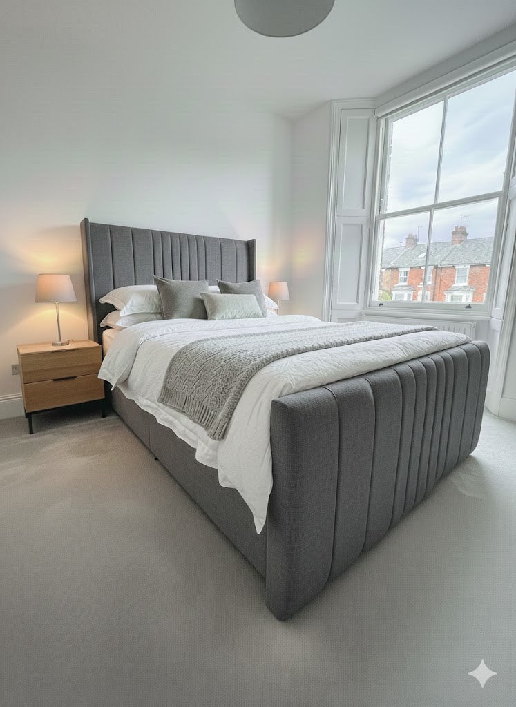 Coninston fabric Divan ottoman - 54" scattered line thin wing headboard and footboard