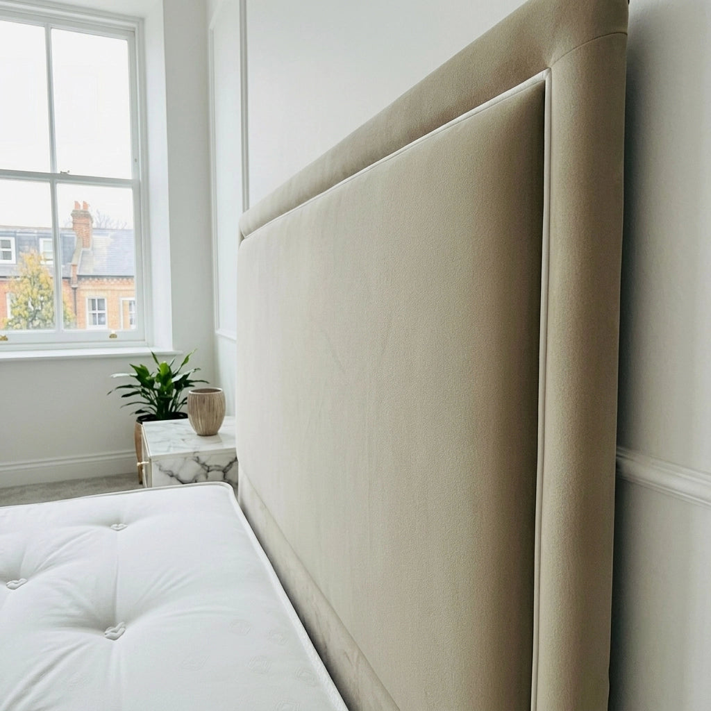 Zara bed frame double piping headboard close up