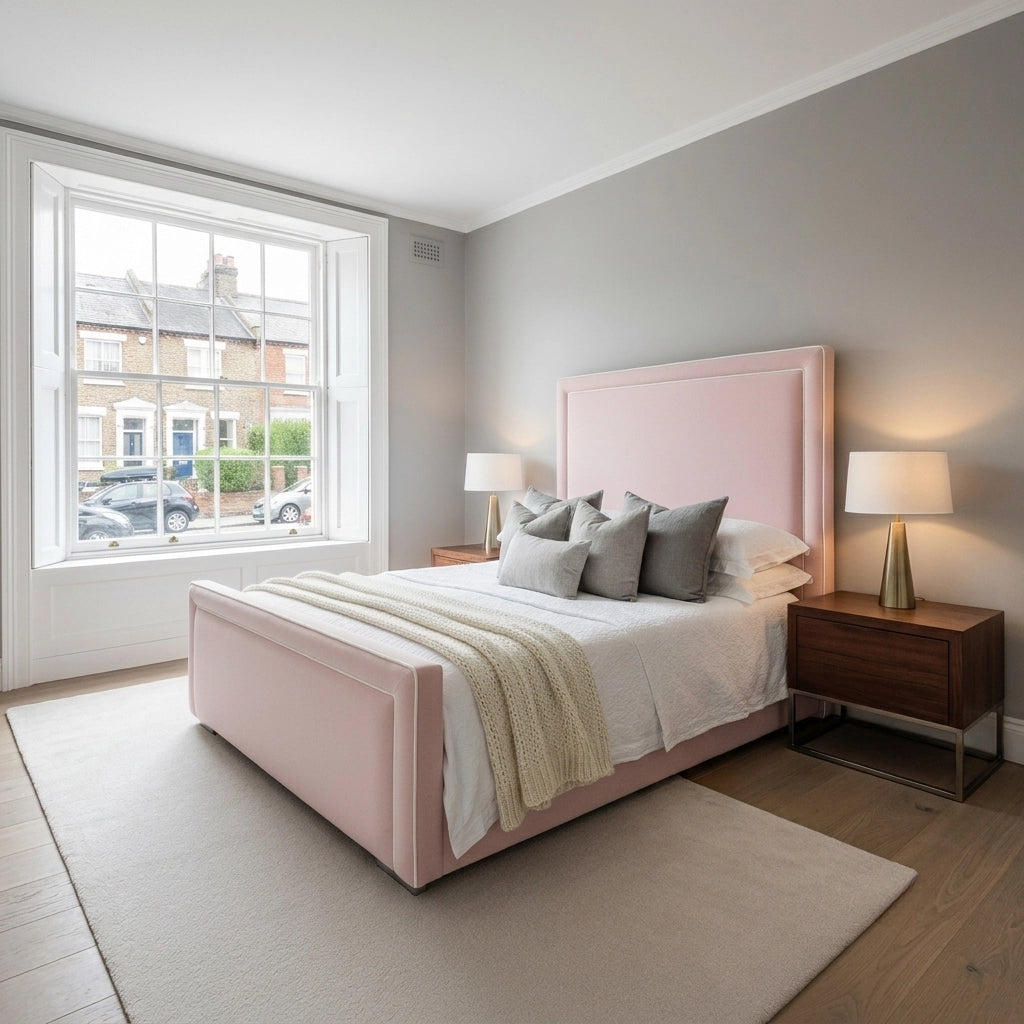 Zara plush velvet bed frame in pink